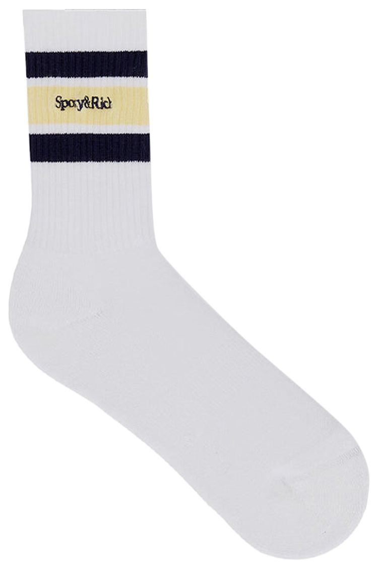 Sporty  Rich Serif Logo Socks WhiteAlmondDark Navy