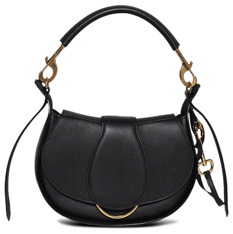 Chloe Logo Detailed Foldover Top Shoulder Bag Black