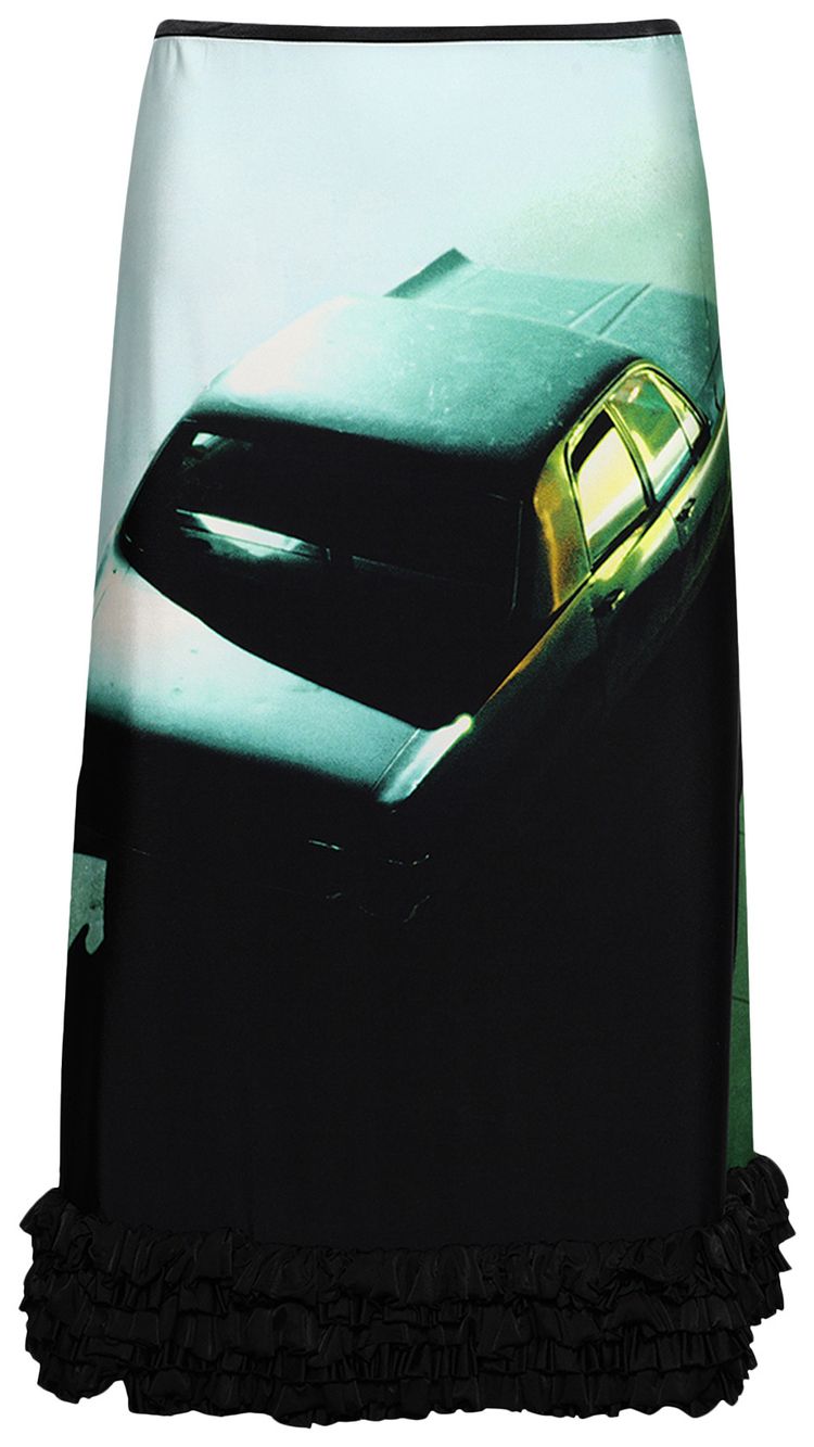 Jil Sander Printed Skirt With Rouches Green Night