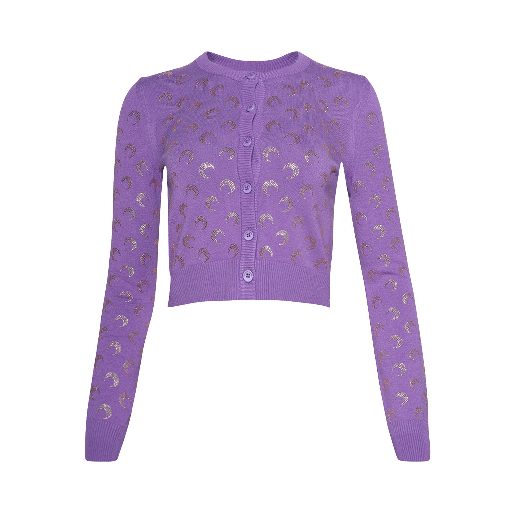 Buy Marine Serre Moon Strass Knit Fitted Cardigan 'Lavender