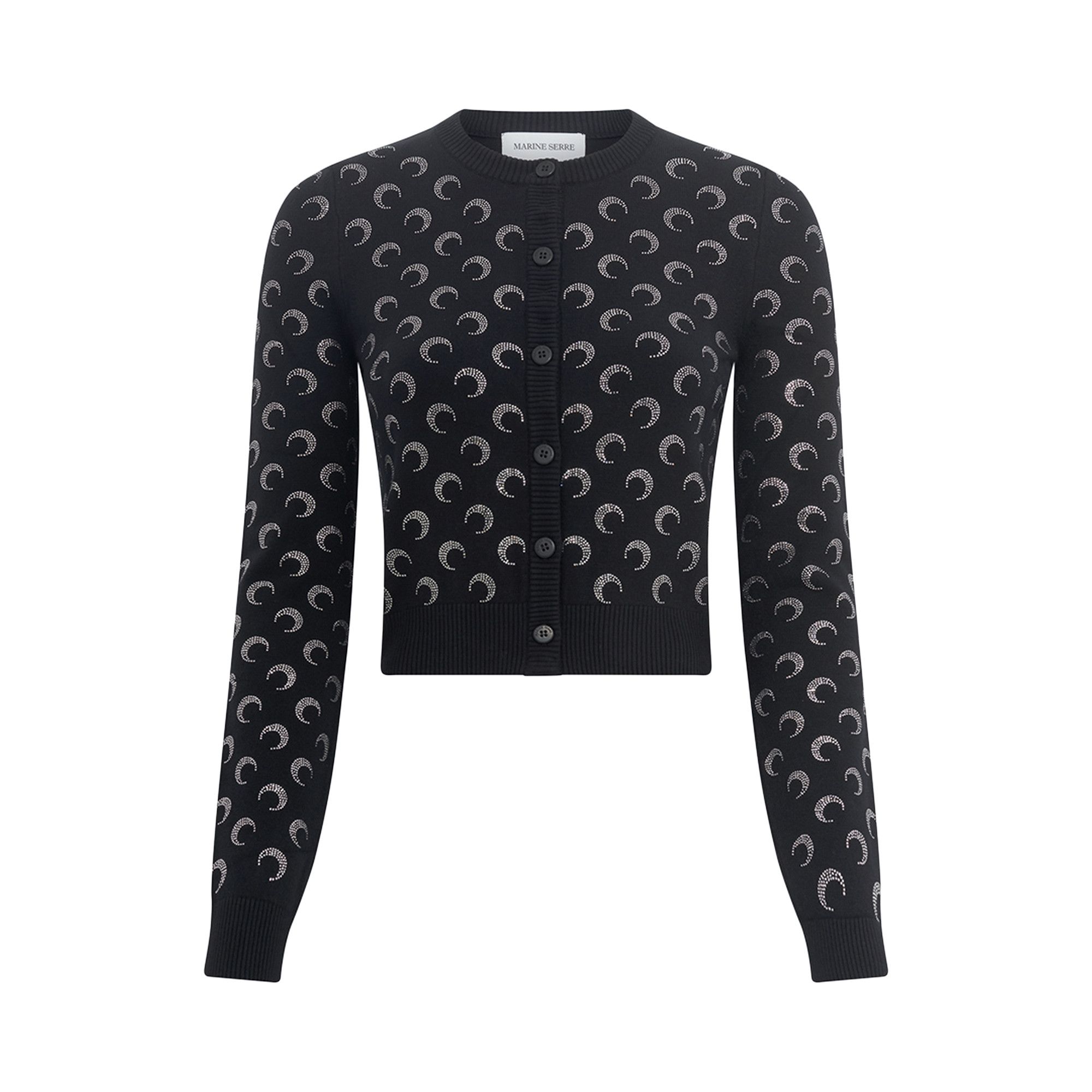 Buy Marine Serre Moon Strass Knit Fitted Cardigan 'Black