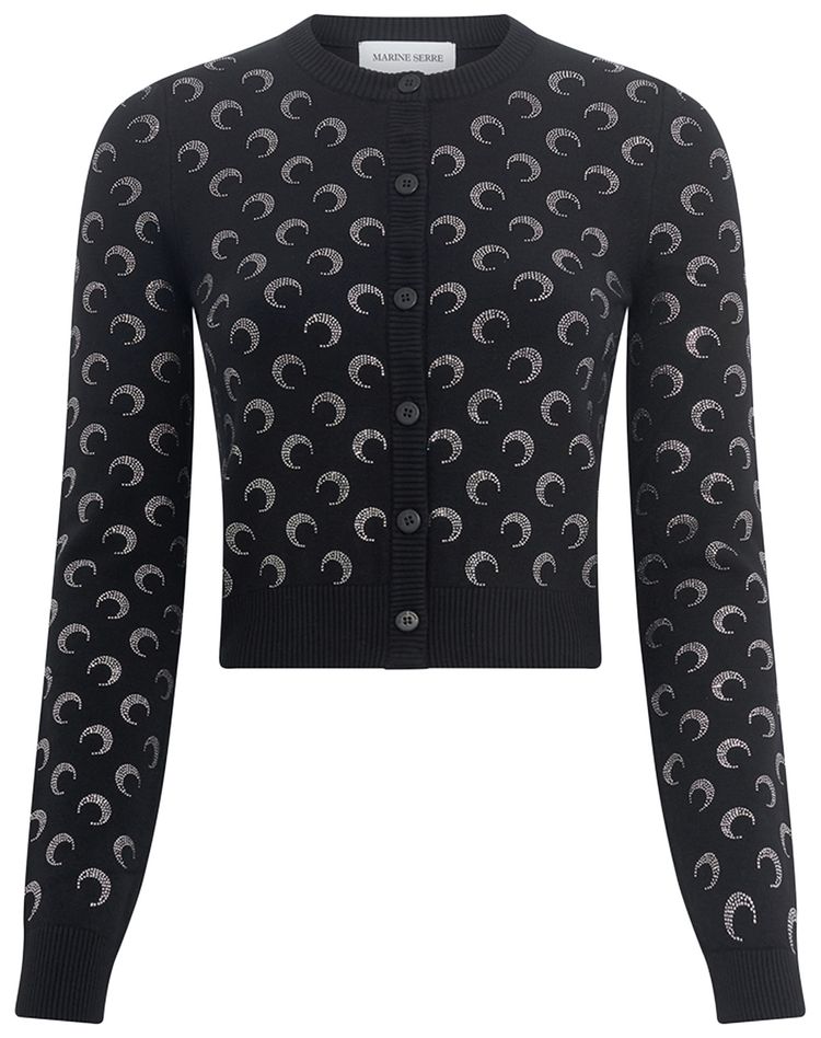 Marine Serre Moon Strass Knit Fitted Cardigan Black