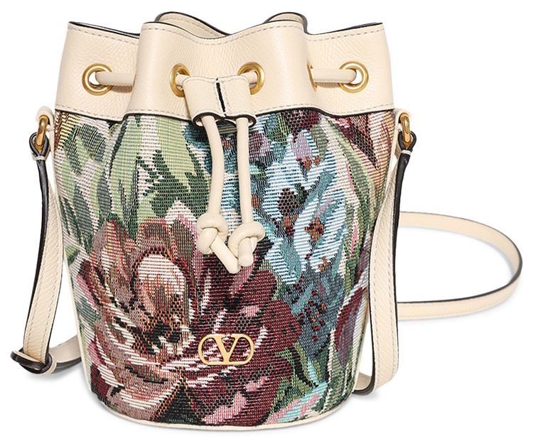 Valentino V Logo Signature Mini Bucket Bag MulticolorButter White