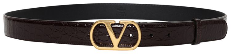 Valentino V Logo Signature Crocodile Belt Dark Aubergine