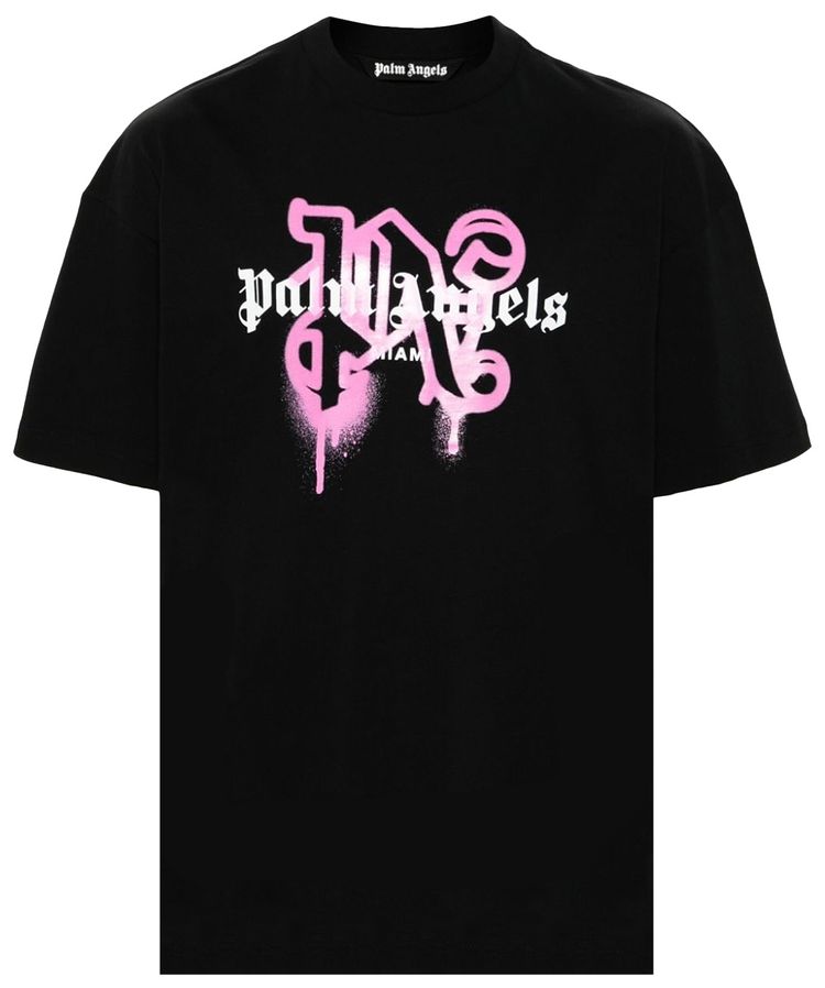 Palm Angels Miami Monogram Spray Print T Shirt Black