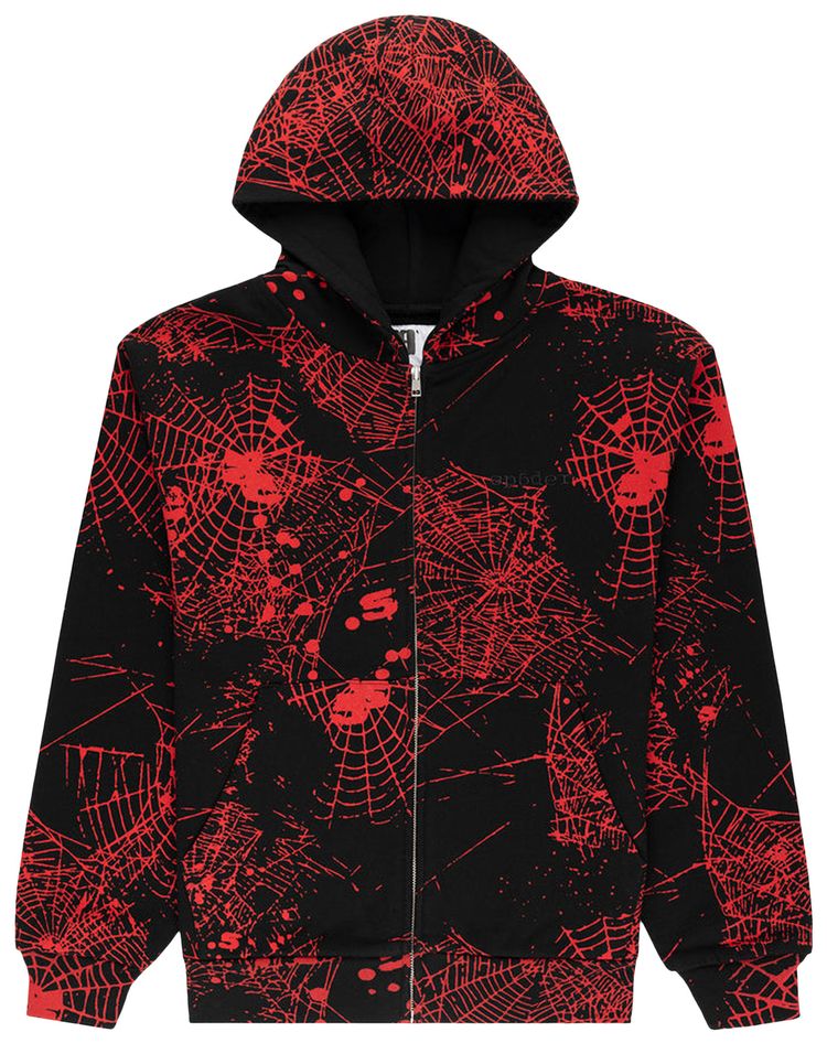 Sp5der Aop Web V2 Zip Up Hoodie Black