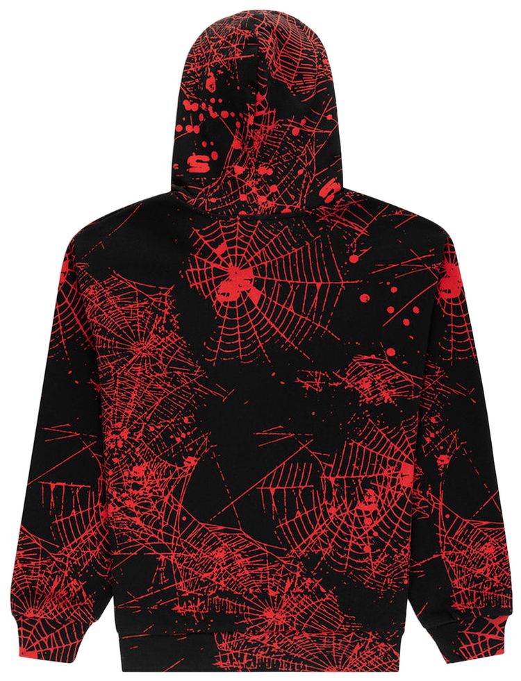Sp5der Aop Web V2 Zip Up Hoodie Black