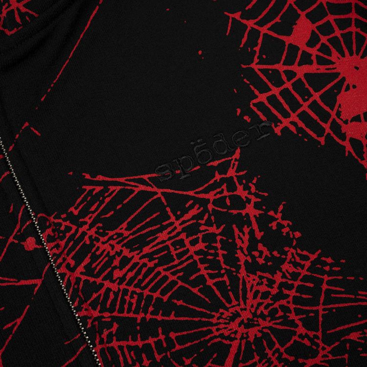 Sp5der Aop Web V2 Zip Up Hoodie Black