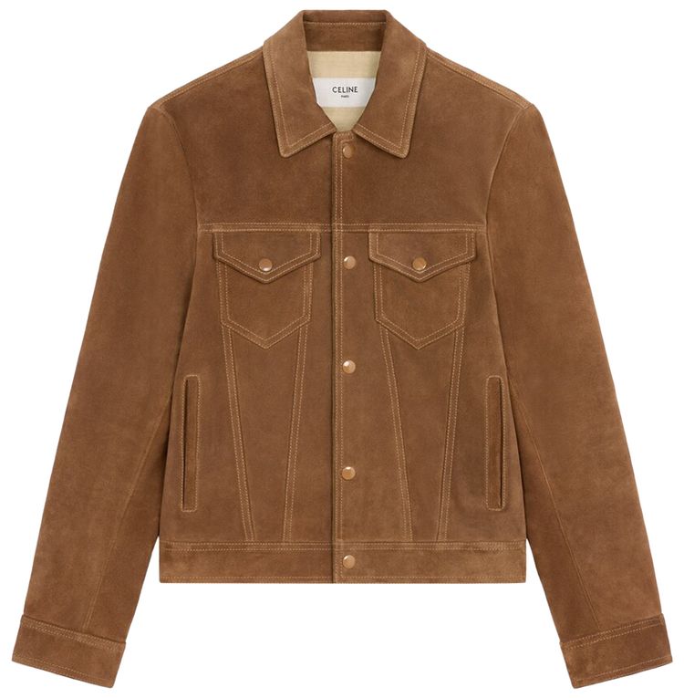 CELINE Suede Trucker Jacker Cigar