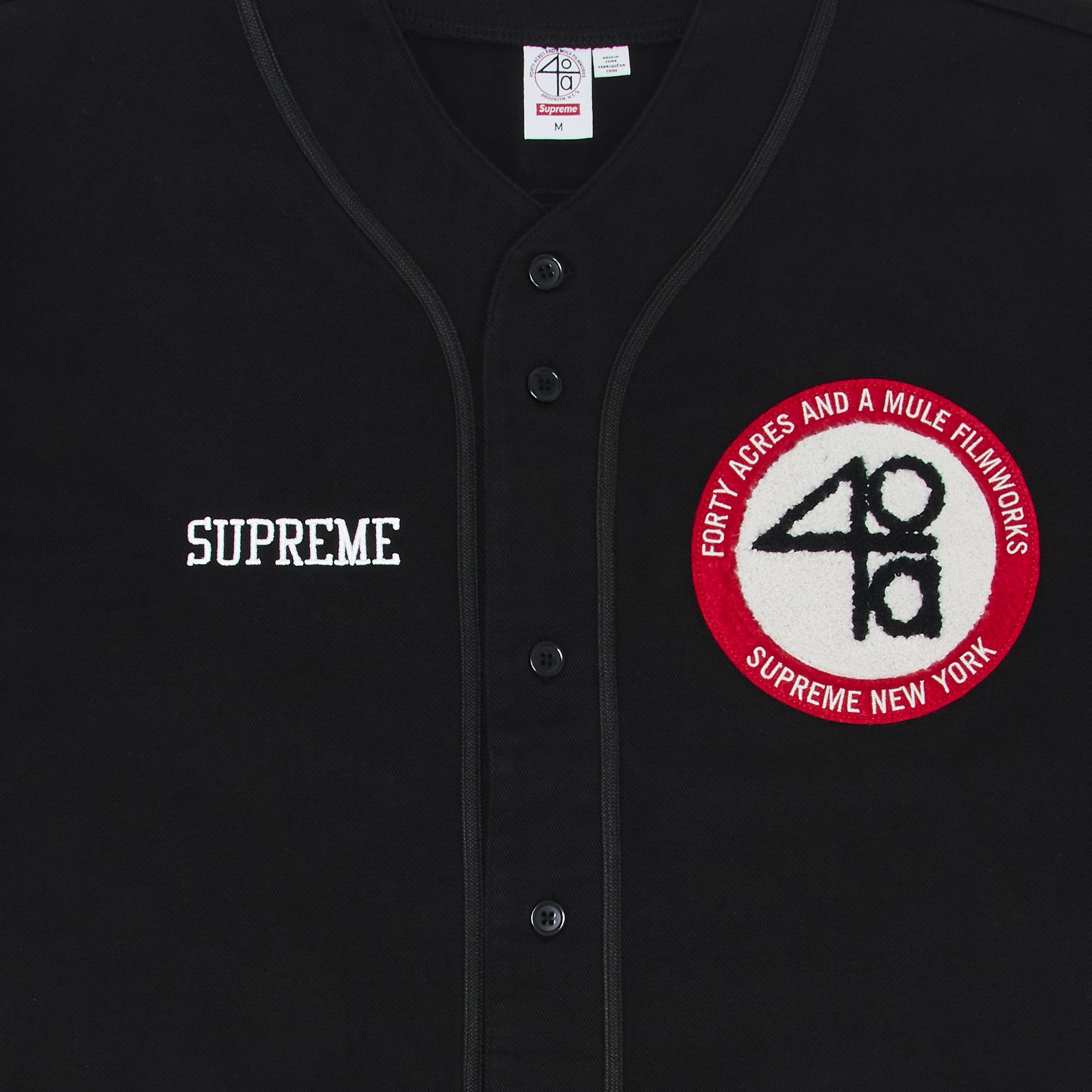 Buy Supreme x 40 Acres Twill Baseball Jersey 'Black