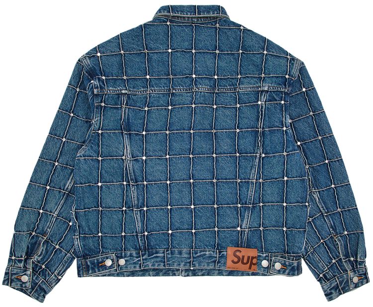 Supreme Studded Seam Denim Trucker Jacket Blue