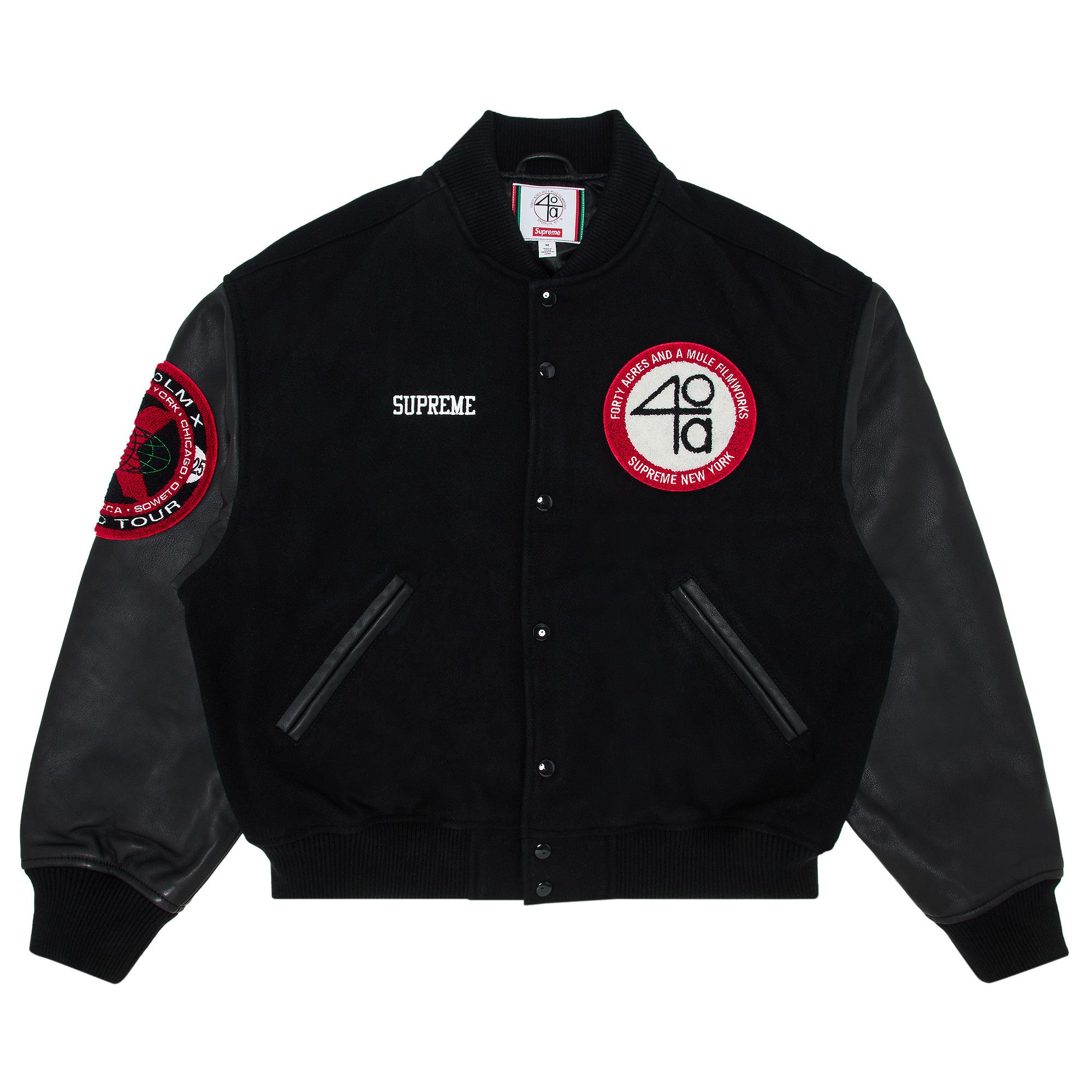 Buy Supreme x 40 Acres Malcolm X Varsity Jacket 'Black