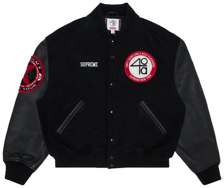 Supreme x 40 Acres Malcolm X Varsity Jacket Black