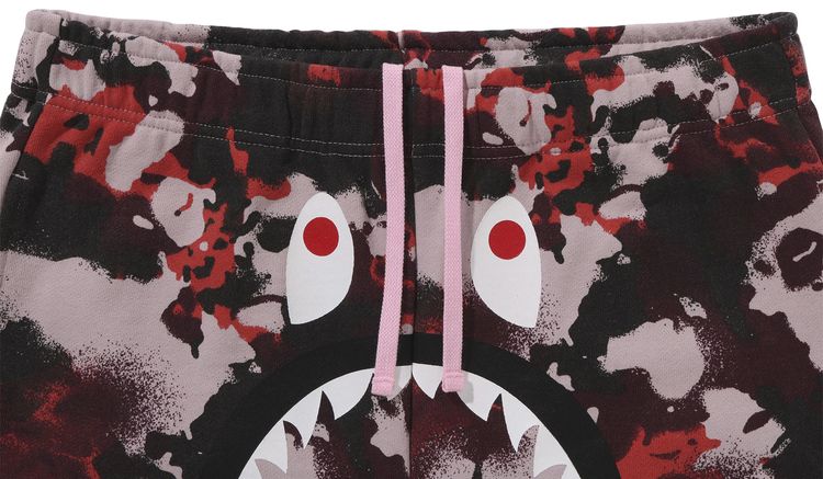 BAPE Map Camo Regular Fit Shark Sweatshorts Red