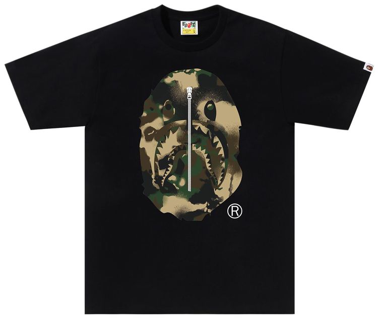 BAPE Map Camo Ape Head Shark Tee BlackGreen