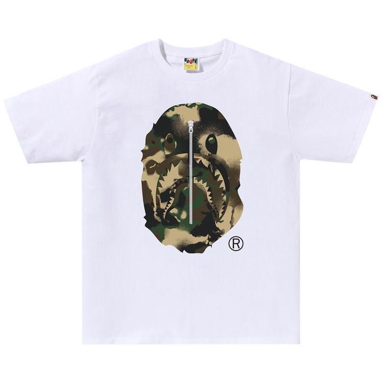BAPE Map Camo Ape Head Shark Tee WhiteGreen
