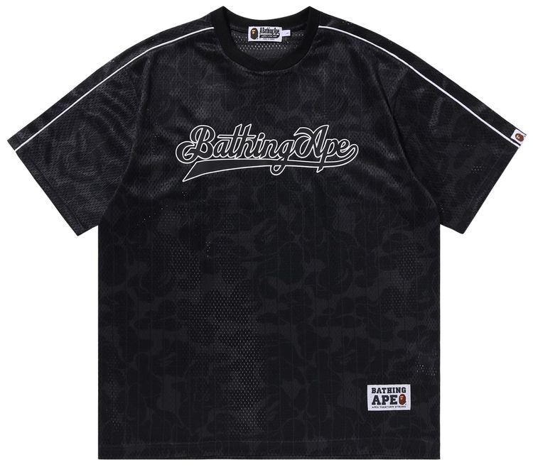 BAPE Camo Stripe Baseball Logo Relaxed Fit Tee Black