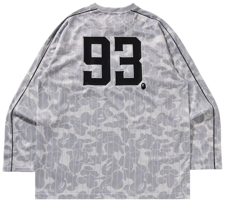 BAPE Camo Stripe Baseball Logo Relaxed Fit Long Sleeve Tee Grey