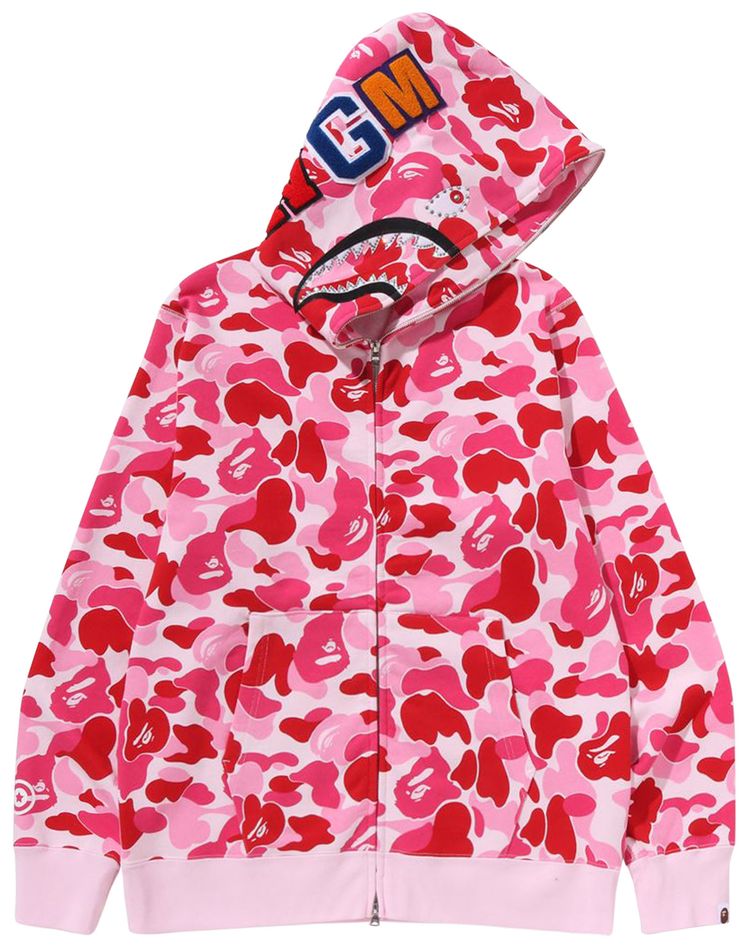 BAPE ABC Camo Crystal Stone Shark Full Zip Hoodie Pink