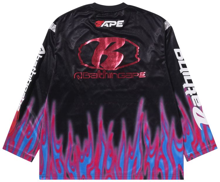BAPE Flame Pattern Multilogo Relaxed Fit Football Jersey Black