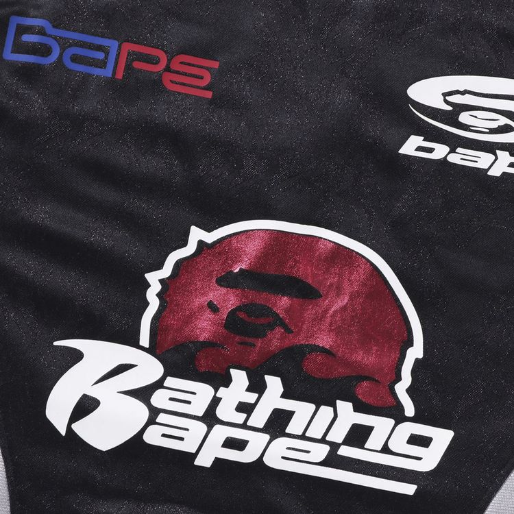 BAPE Flame Pattern Multilogo Relaxed Fit Football Jersey Black