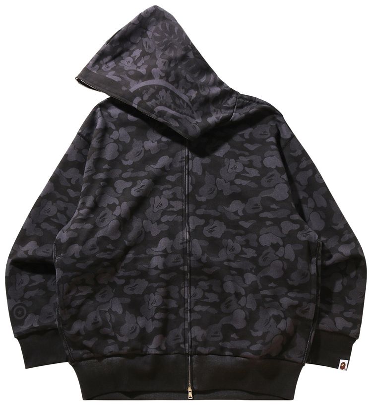 BAPE Camo Fake Print Relaxed Fit Shark Full Zip Hoodie Black