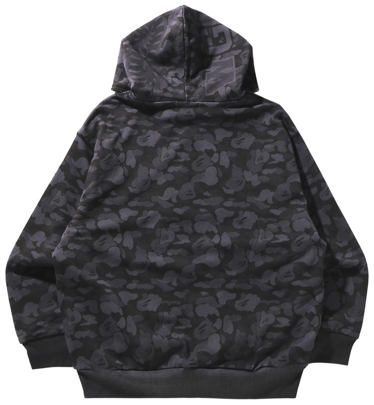 BAPE Camo Fake Print Relaxed Fit Shark Full Zip Hoodie Black