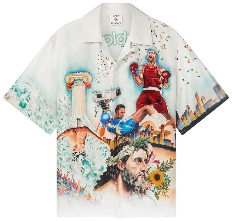 Casablanca Celebration Du Sport Short Sleeve Silk Shirt Multicolor