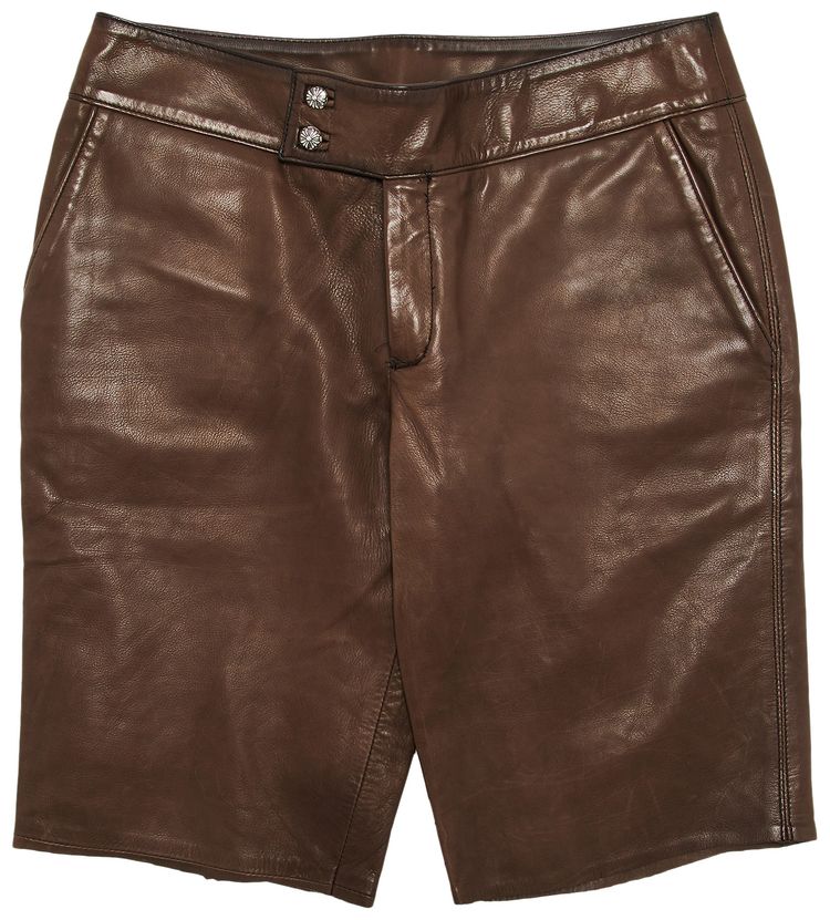 Chrome Hearts Leather Riding Shorts Brown