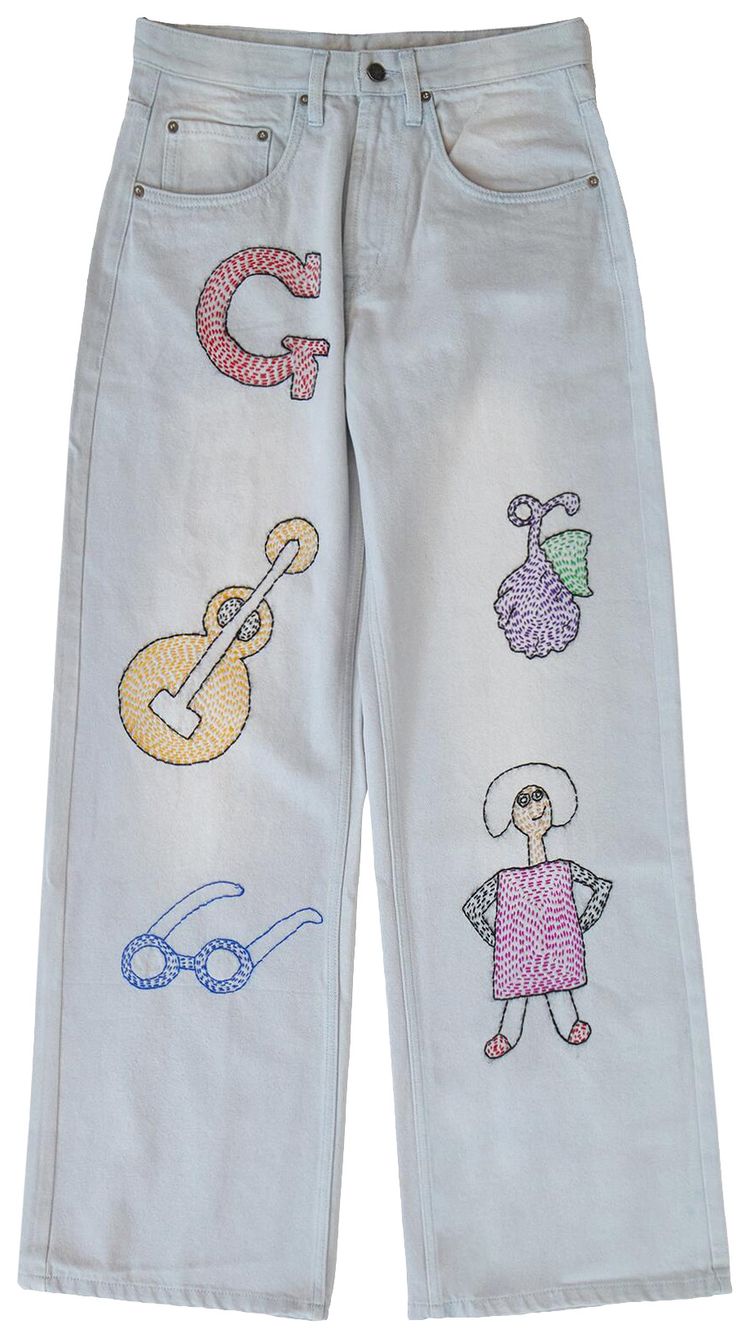 Glass Cypress Embroidered Oversized Denim Light Blue