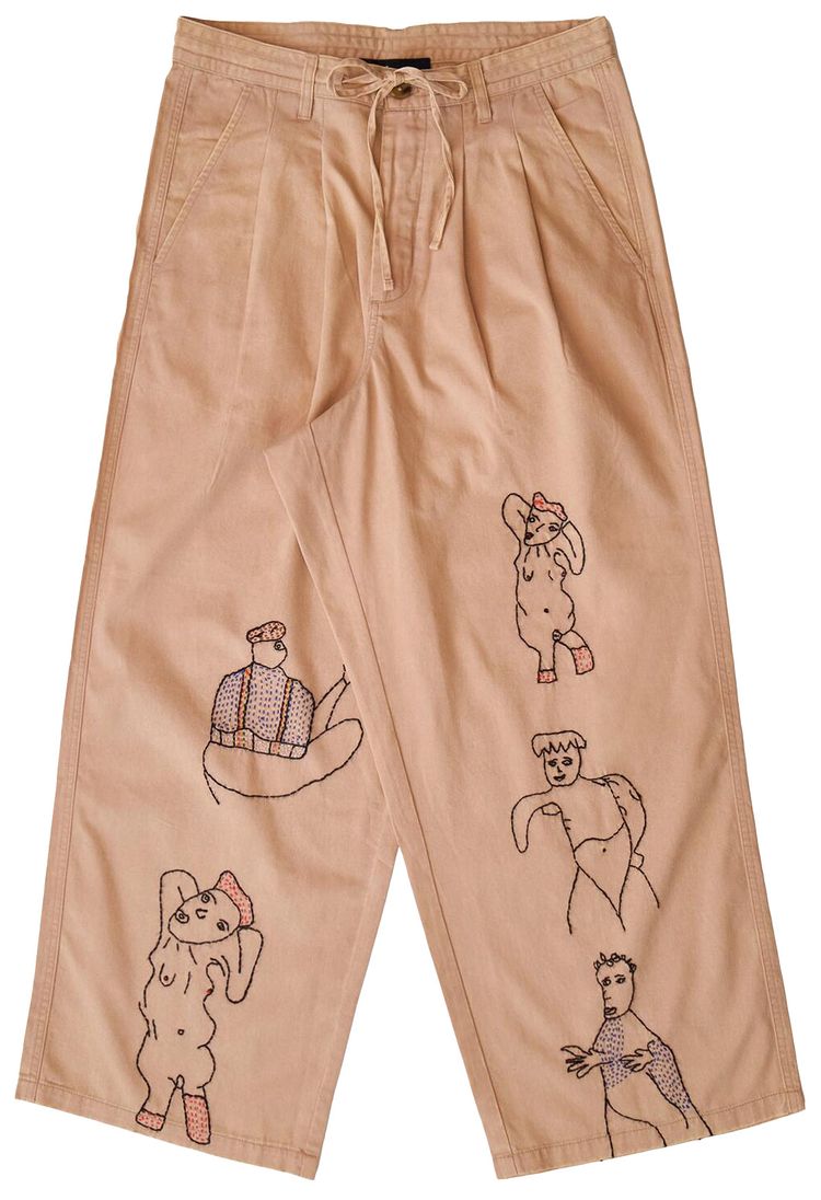 Glass Cypress Embroidered Multipleat Trouser Tan