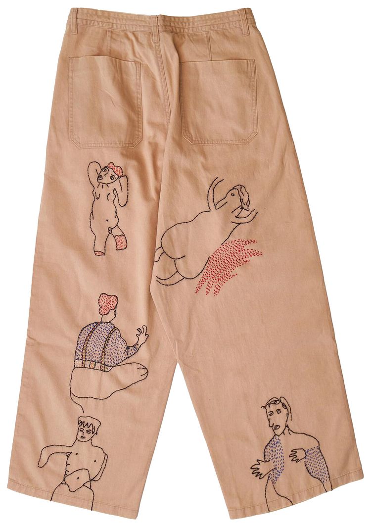 Glass Cypress Embroidered Multipleat Trouser Tan