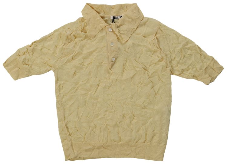 Auralee Wrinkled Wool Polyester High Gauge Knit Polo Shirt Pale Yellow