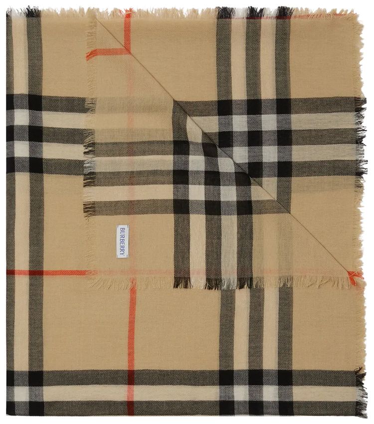 Burberry Check Wool Scarf Sand