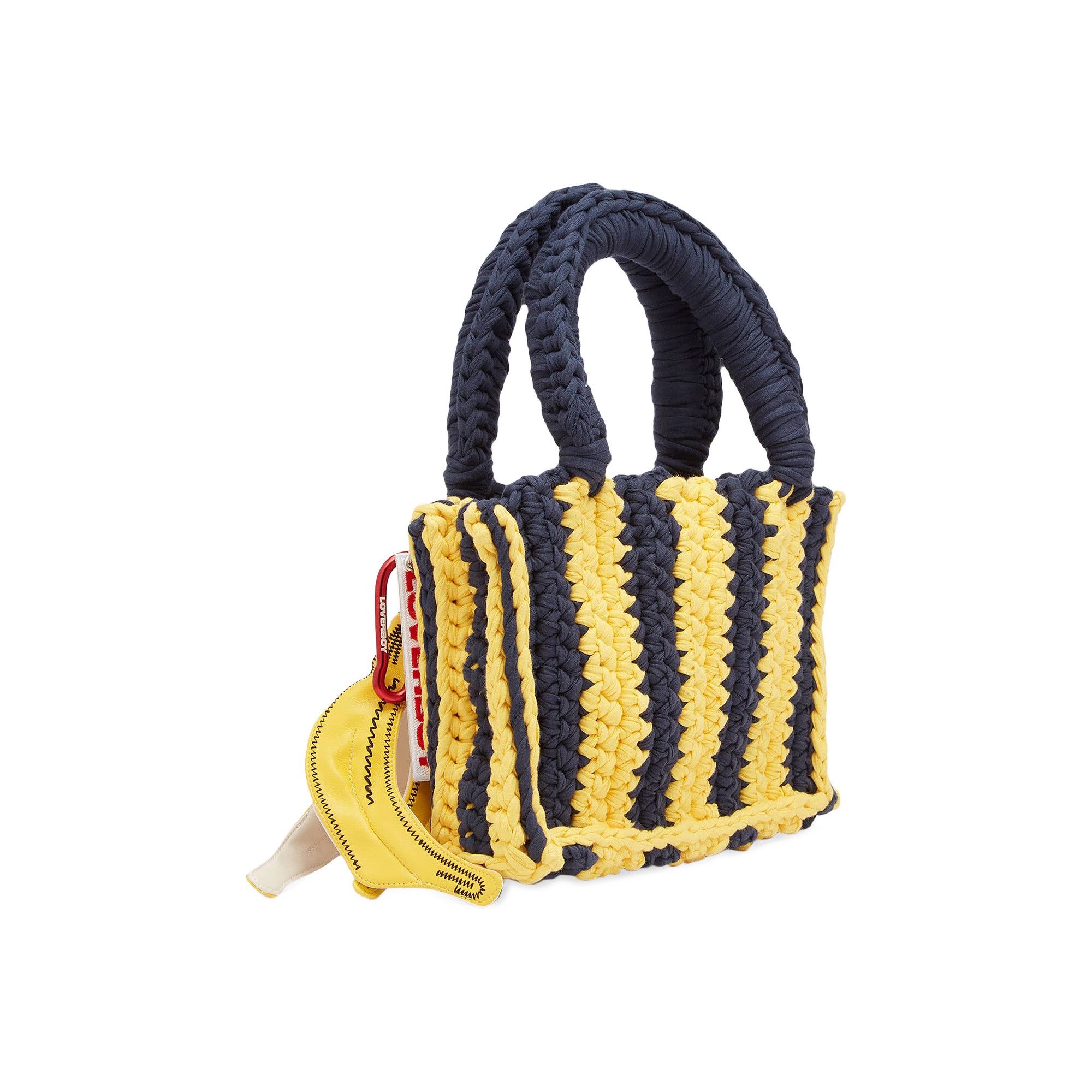Buy Charles Jeffrey Loverboy Knitted Bucket Bag 'Navy/Yellow