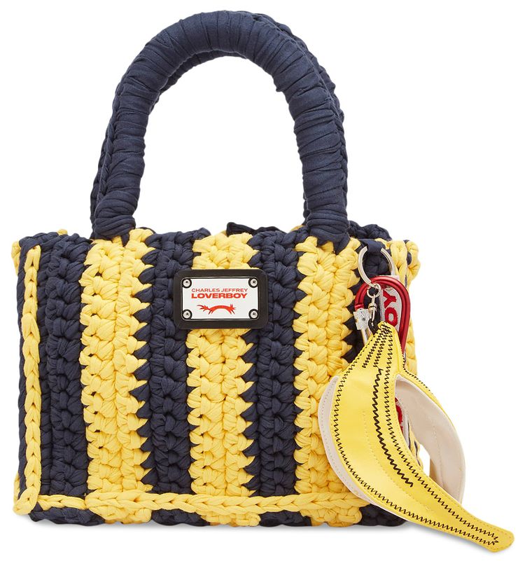 Charles Jeffrey Loverboy Knitted Bucket Bag NavyYellow