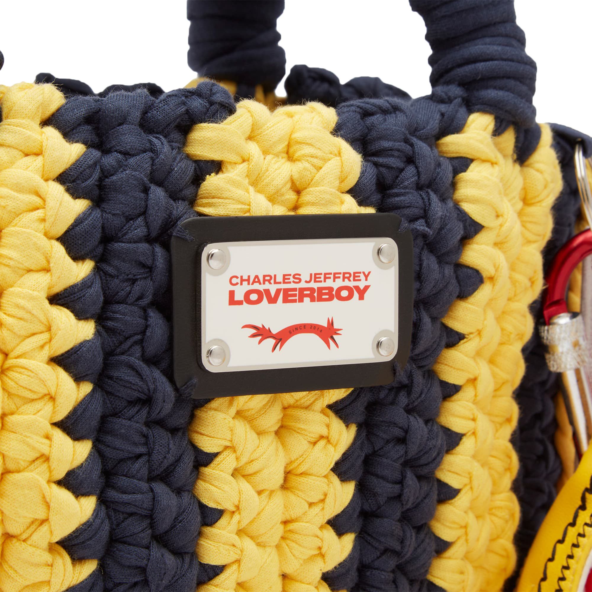 Buy Charles Jeffrey Loverboy Knitted Bucket Bag 'Navy/Yellow