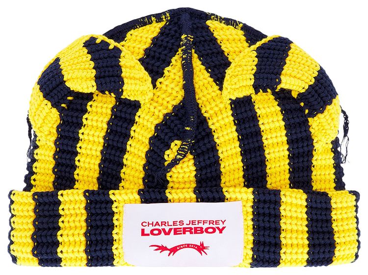 Charles Jeffrey Loverboy Chunky Ears Beanie YellowNavy Stripe