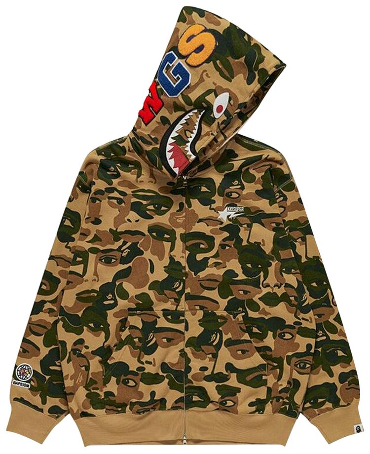 BAPE x KidSuper Camo Shark Full Zip Hoodie Green