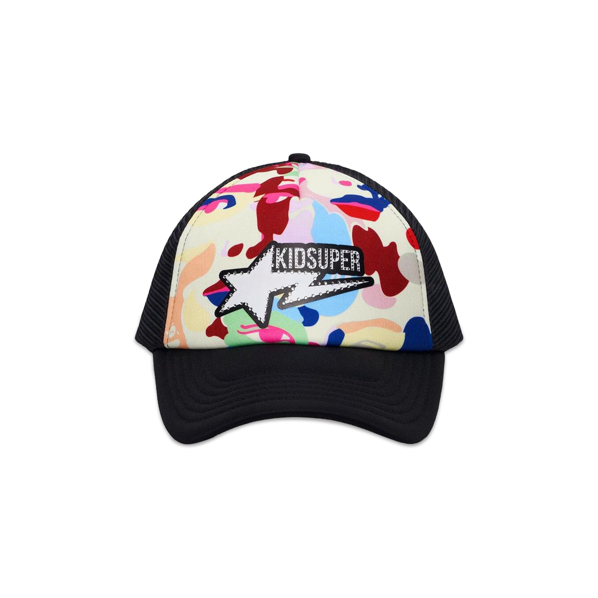 極少量BAPE KIDSUPER LOGO RHINESTONE TRUCKE BAPE X KIDSUPER BAPE STA LOGO RHINESTONE TRUCKER CAP [PINK