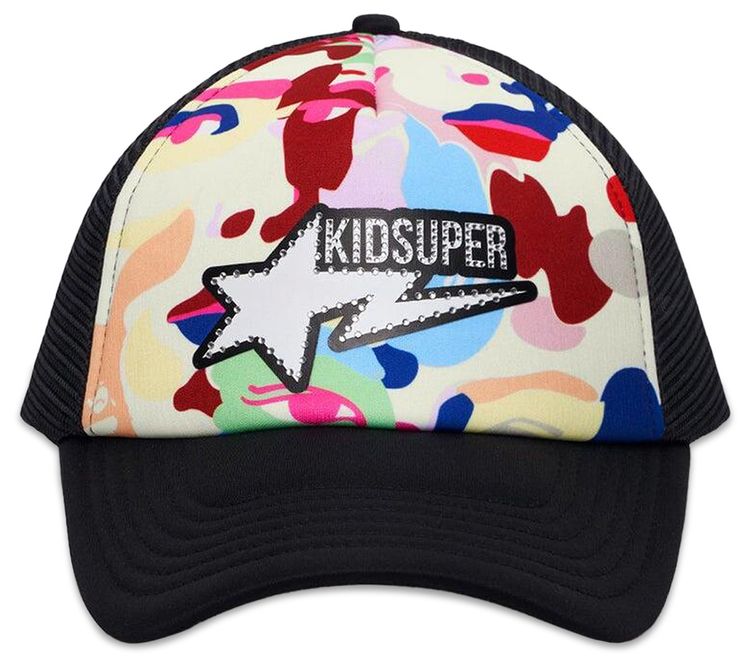 BAPE x KidSuper Bape Sta Logo Rhinestone Trucker Cap Multicolor