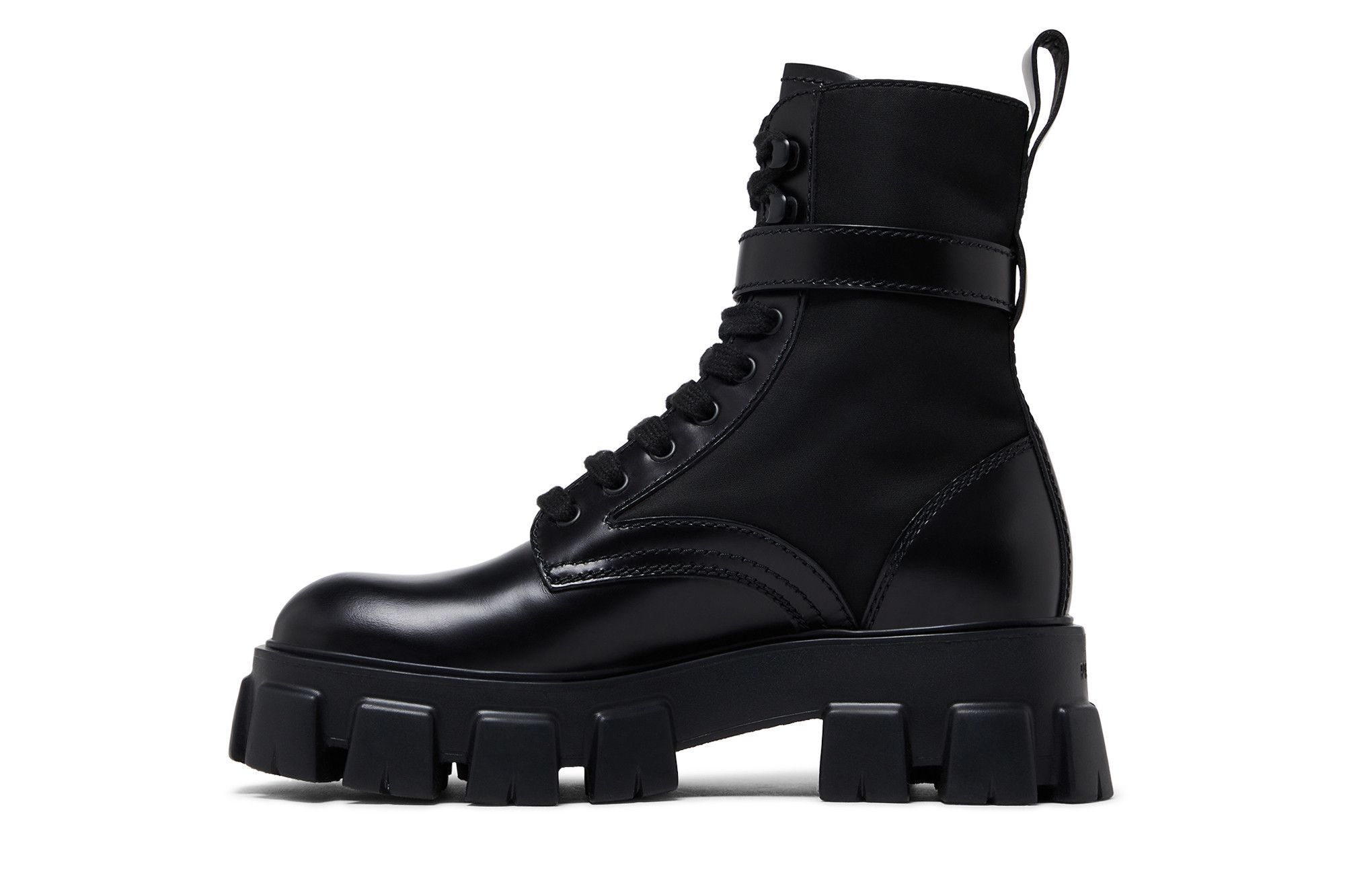 Buy Prada Monolith Brushed Leather and Nylon Boot 'Black