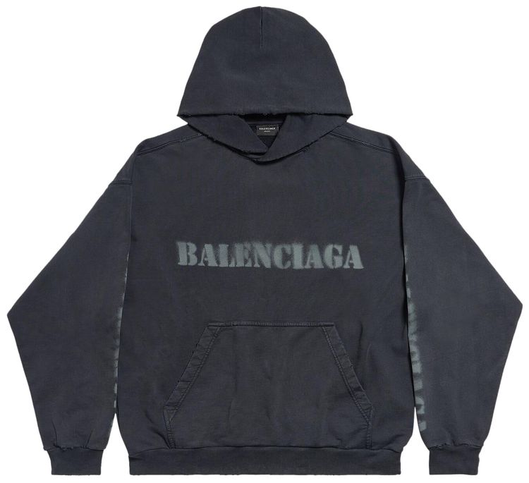 Balenciaga Stencil Molleton Archetype Faded Hoodie Black