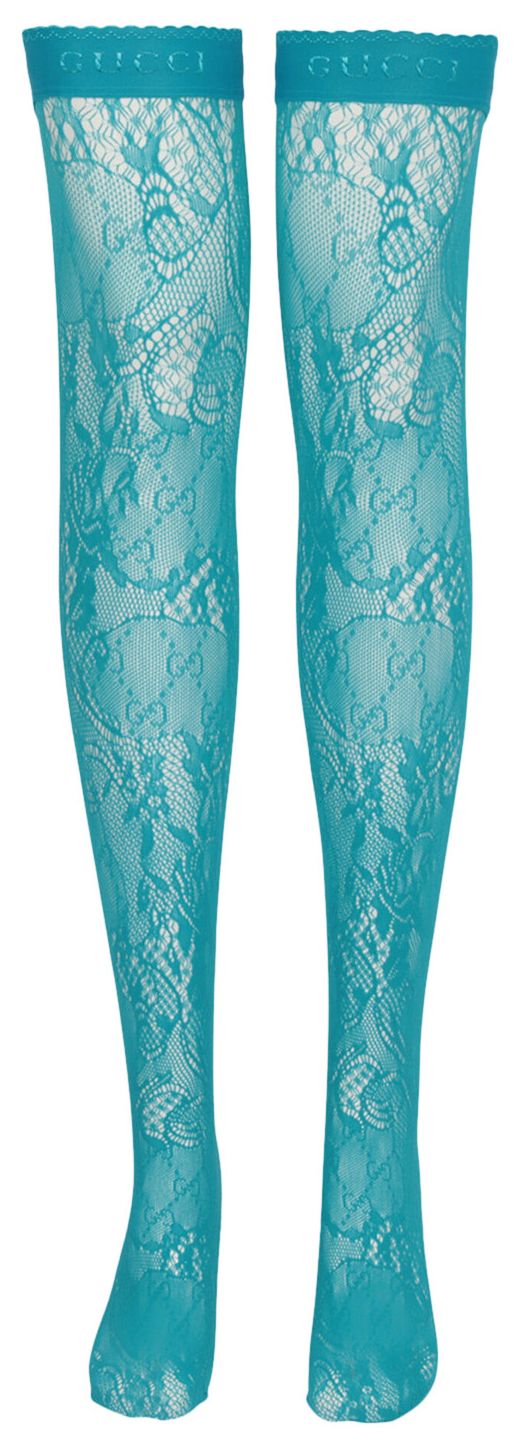Gucci Thigh High Lace Pattern Socks Bright Blue