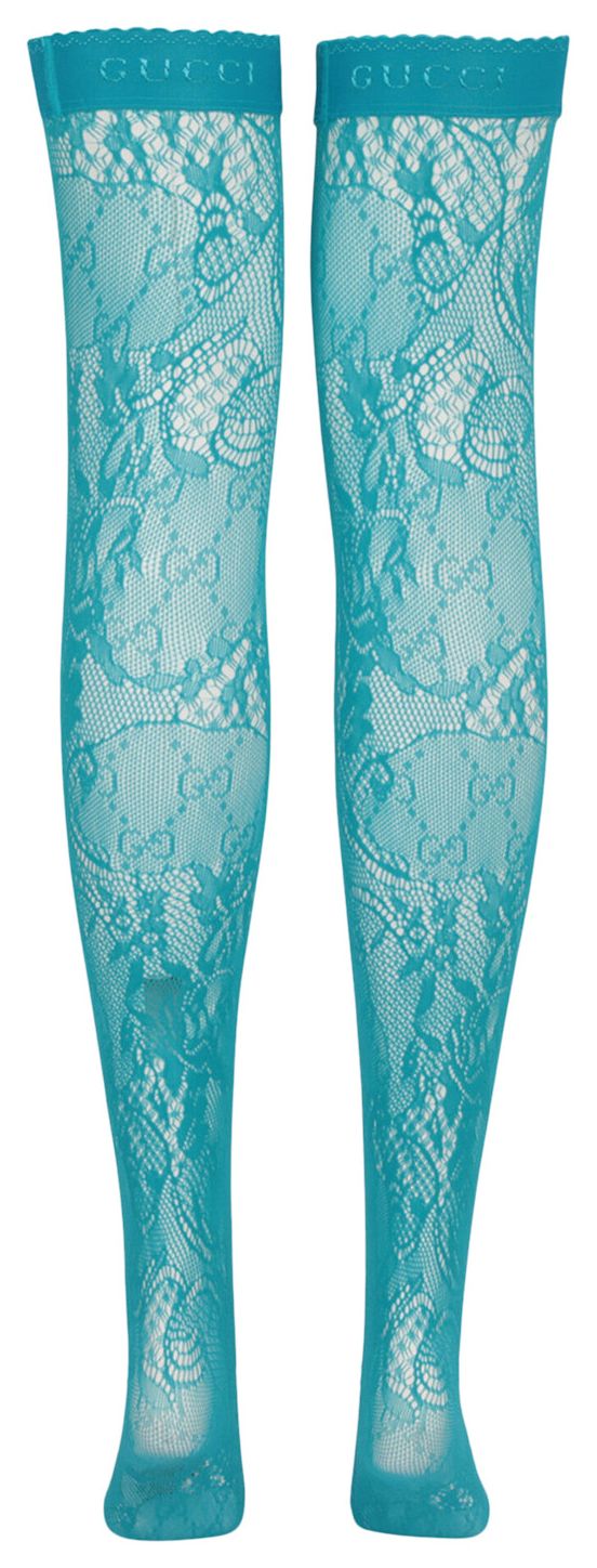 Gucci Thigh High Lace Pattern Socks Bright Blue