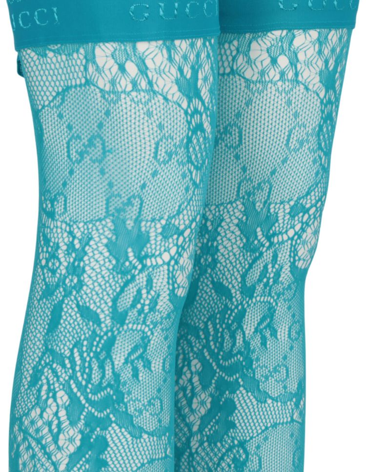 Gucci Thigh High Lace Pattern Socks Bright Blue