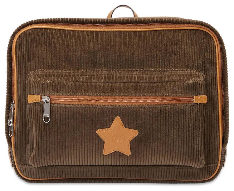 Gucci Kids Calfskin Corduroy Star Embroidered Backpack Green