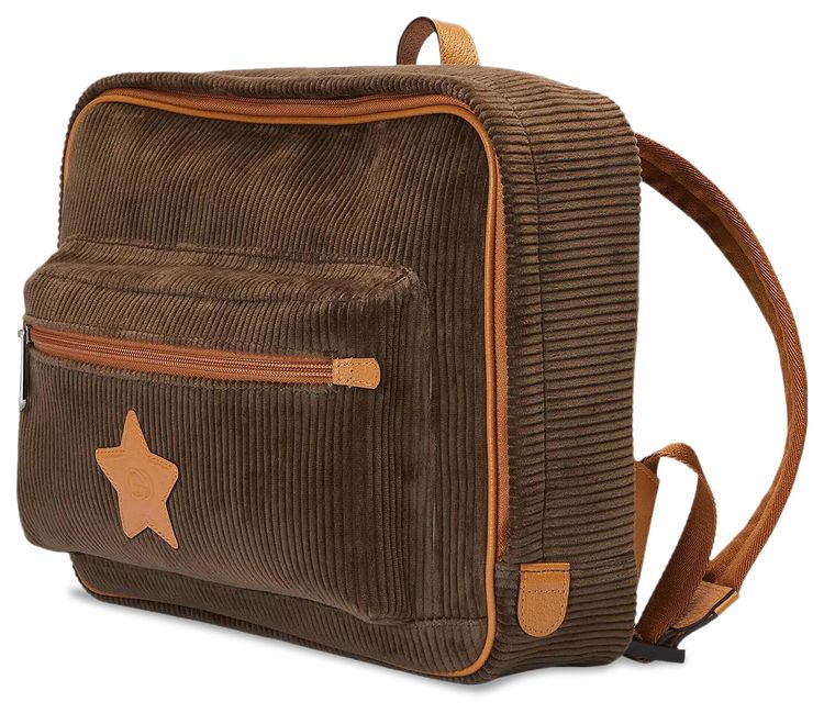 Gucci Kids Calfskin Corduroy Star Embroidered Backpack Green