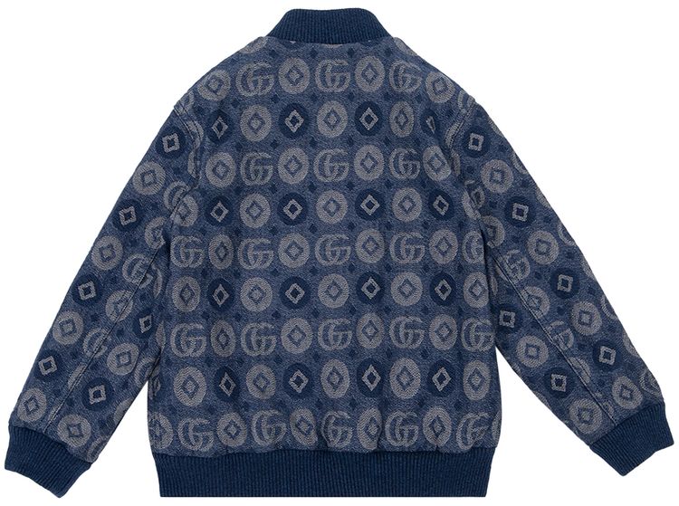 Gucci Kids Logo Patterned Denim Bomber Jacket Light Blue
