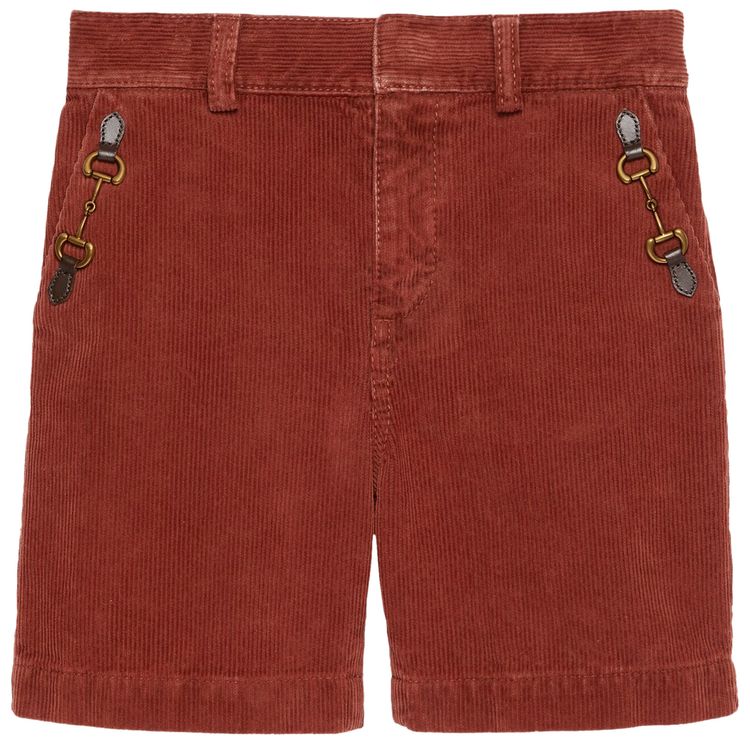 Gucci Kids Horsebit Corduroy Shorts Red